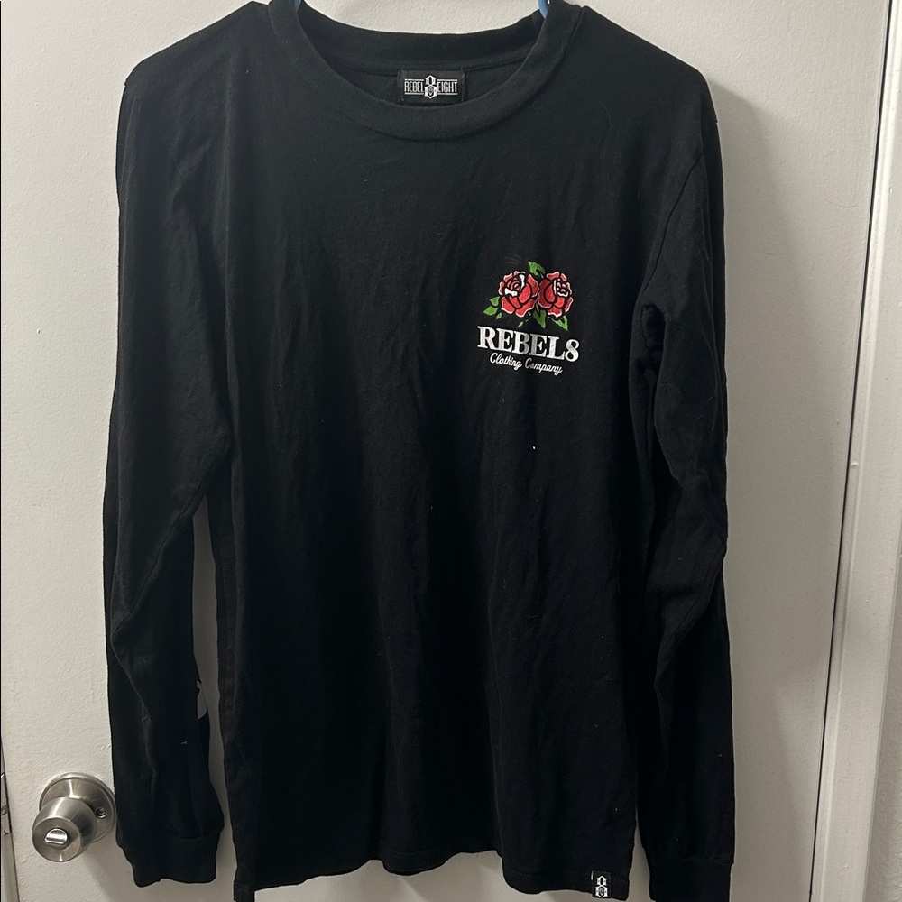 Black Long Sleeve Tee with Rose Embroidery